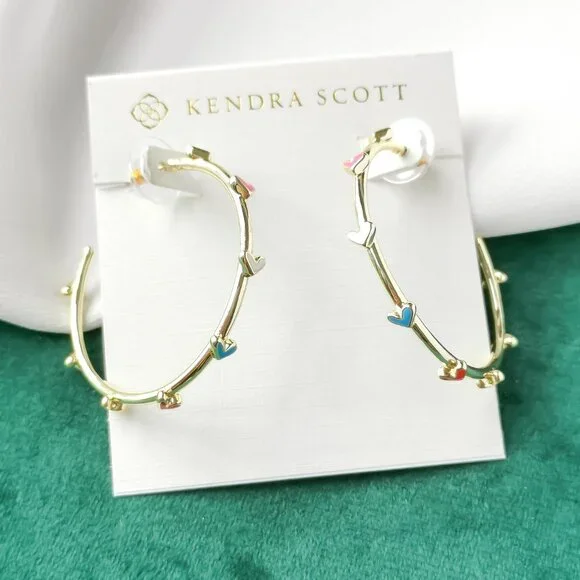 New Kendra Scott Gold Hoop Earrings - Haven Heart Multi Color - Picture 1 of 3